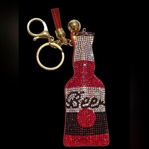Red and Silver Rhinestone Beer Bottle Bag Charm Keychain